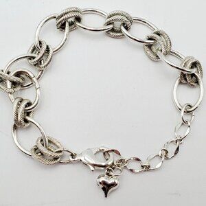 Silver Tone Chain Link Heart Bracelet